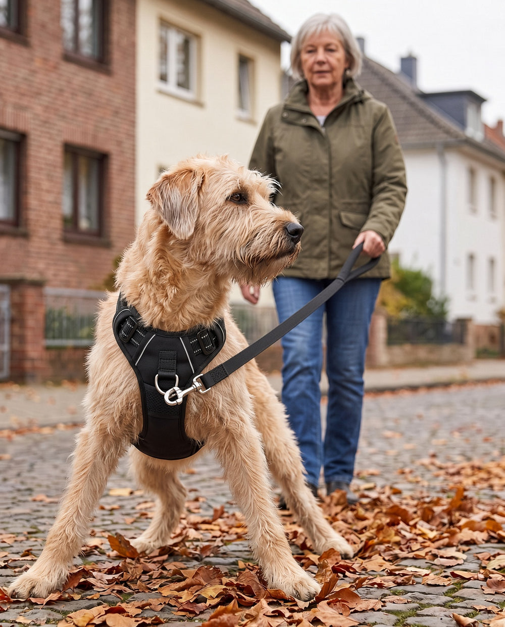 Hund zieht an der Leine am Brustring, der Zug wird zur Seite gelenkt